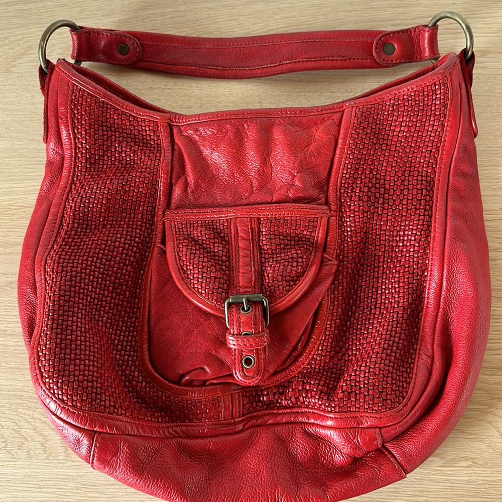 Anthropologie Tano Strawberry Weave Red Hobo Bag Leather Tote